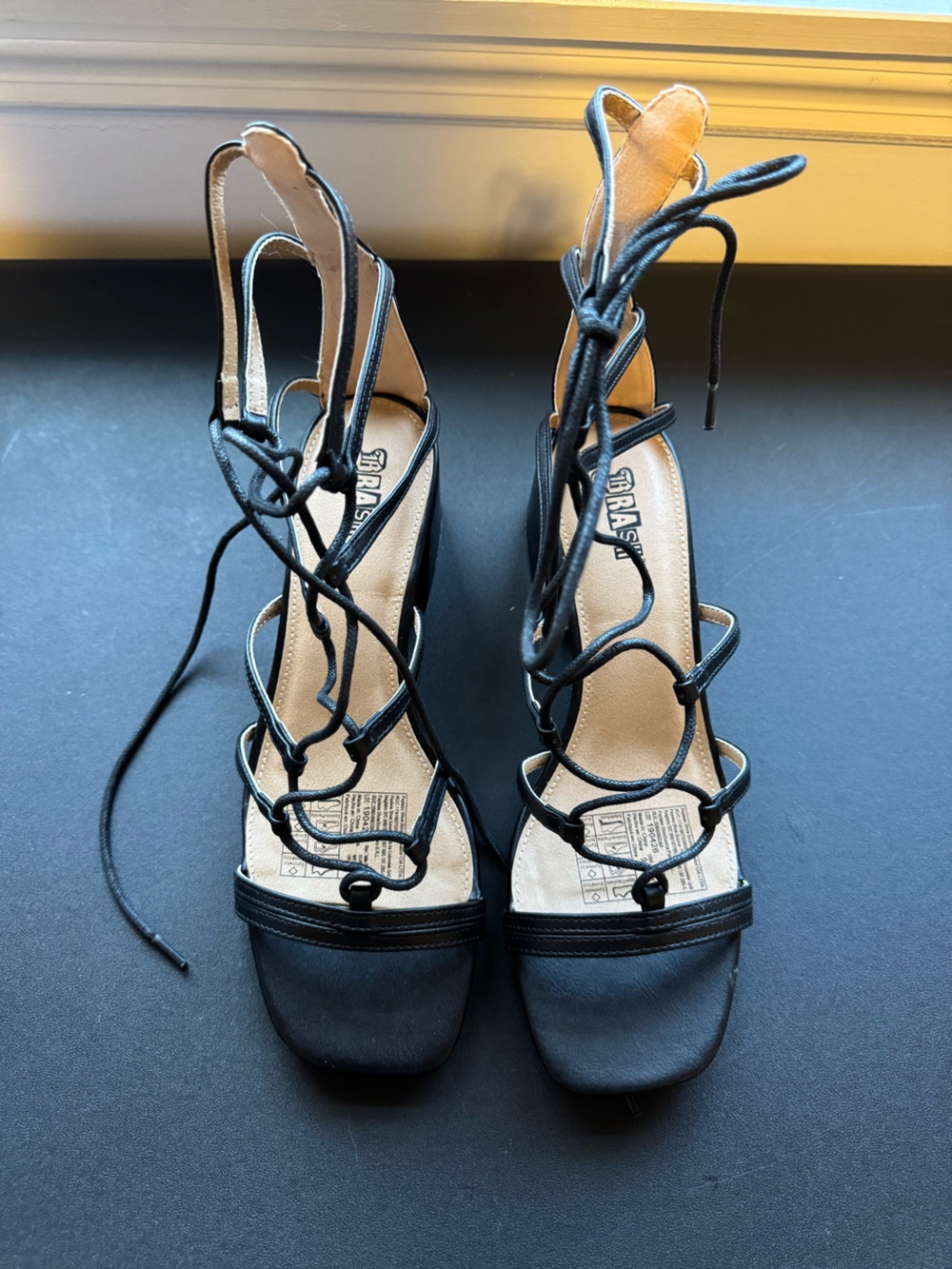 Brash Black Lace-Up Gladiator High Heel Sandals
